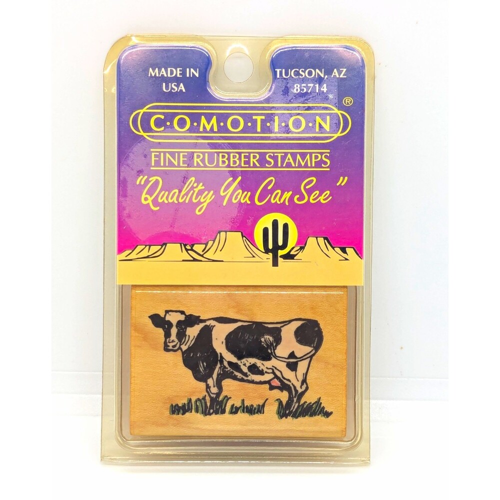 NOS Vintage 1987 Comotion Holstein Cow Wood Mounted Rubber Stamp Animal MPN 0301